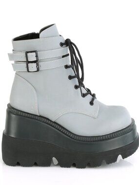 Grey Reflective Ankle Boots with Double Buckled Ankle Straps